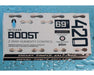 Integra BOOST 420g 69% RH pack on a water-drop background, showcasing humidity control packaging with indicator card.