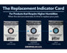 Replacement indicator card chart for Integra BOOST showing dot color changes from pink to blue for humidity tracking.