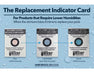 BOOST indicator card chart showing when to replace packs for lower humidity environments.