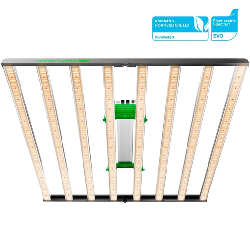 Top view of the Mars Hydro FC-1000W EVO LED grow light showing its full array of light bars with Samsung Horticulture LED branding and Plant-centric Spectrum EVO icon.