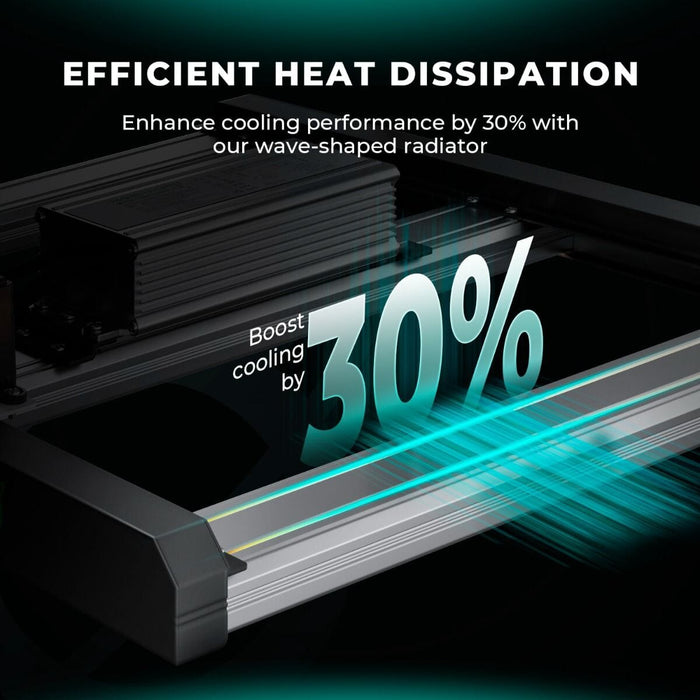 Mars Hydro FC 4800’s wave-shaped heat sink with visualized airflow demonstrating 30% enhanced cooling efficiency.