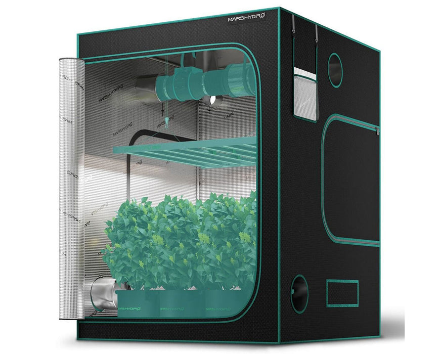 Mars Hydro 5x5 grow tent featuring heavy-duty frame, lighting system, and 6+ plants.