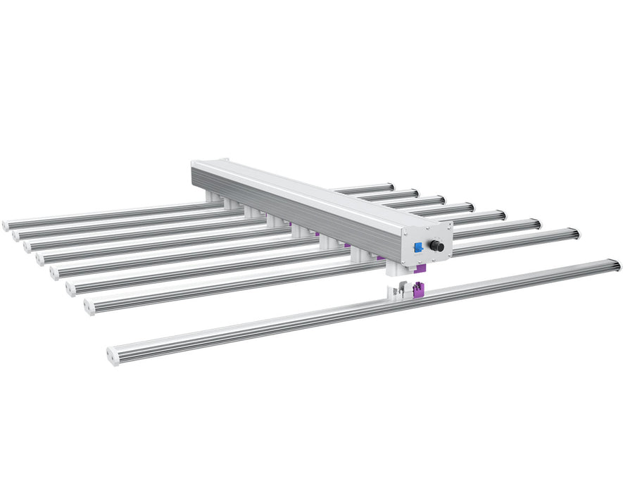 Angled view of Medic Grow EZ-8 LED Grow Light showing mounted driver and dimmer knob.