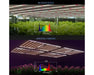Indoor room and vertical farming usage examples with corresponding V1 and U1 spectrum graphs overlaid.