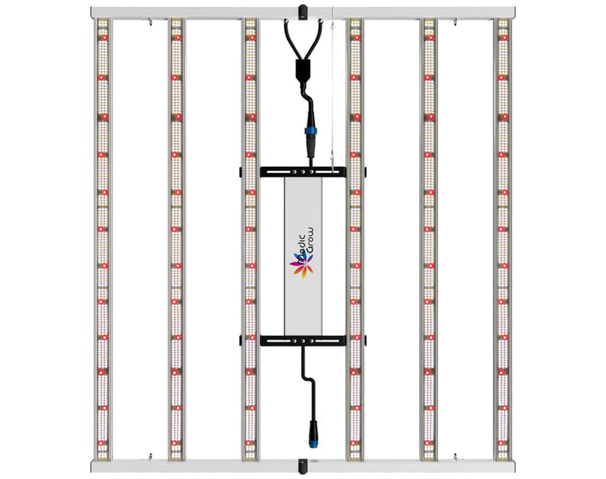 Top view of the Medic Grow Fold-650 showing heat-dissipating fins and robust LED driver.