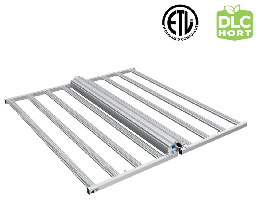 Folded Medic Grow Fold-8 LED grow light frame with ETL and DLC HORT certification logos.