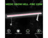 Medic Grow Hell Fire 120W LED bar with pink diodes and icons for full spectrum, 3 year warranty, low heat, IP65 waterproof.