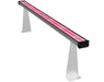 Angled view of Hell Fire 120W under canopy LED grow light bar with pink spectrum and metal support legs.