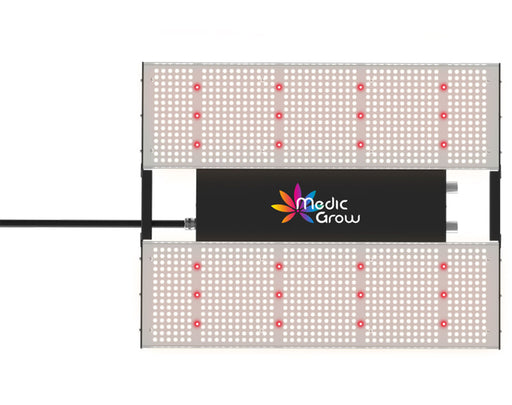 Top view of Medic Grow Mini Sun-2 LED grow light showing heat sink and power supply.