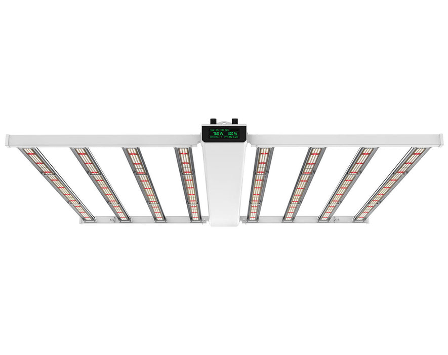 Top view of Medic Grow Smart-8 760W LED grow light with eight full-spectrum light bars and digital display.
