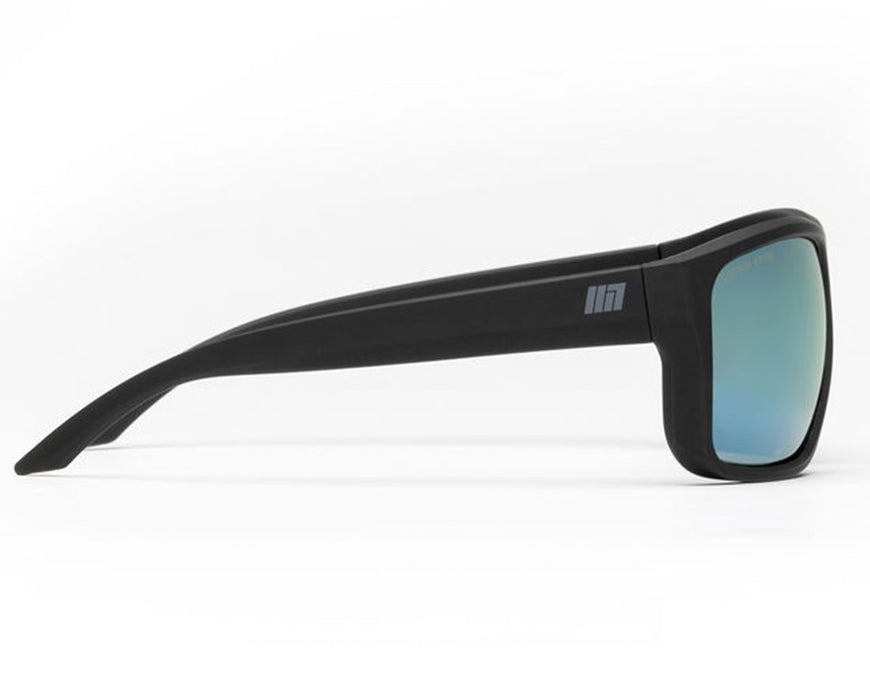 Side view of Method Seven Citadel FX2 Matte Black sunglasses featuring the Method Seven logo.