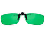 Straight front view of Method Seven Clip-On Classic LED glasses with rectangular green lenses.