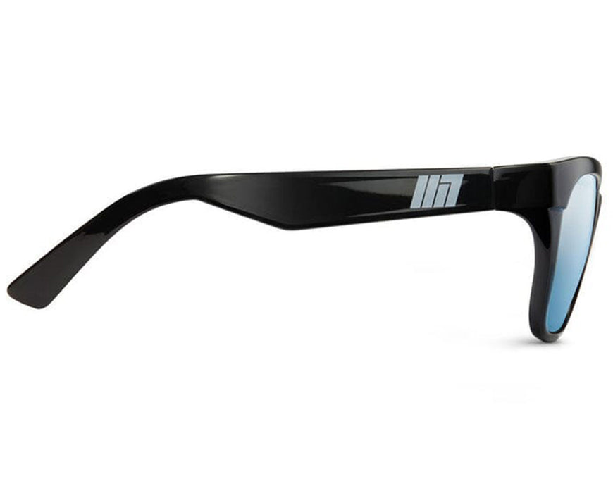 Side view of black-framed Method Seven Coup HPS sunglasses with silver temple logo.