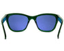 Front view of Method Seven Coup HPS sunglasses with dark blue lenses and green frame.
