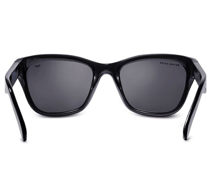 Rear view of Method Seven Coup Sun Polarized sunglasses highlighting lens curvature and frame shape.