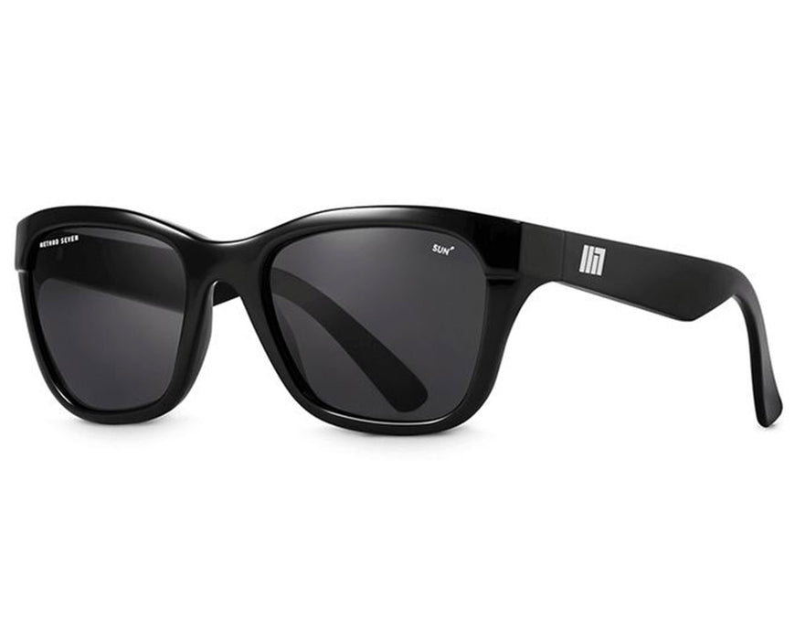 Method Seven Coup Sun Polarized sunglasses with black frame and dark lenses, angled front-side view.