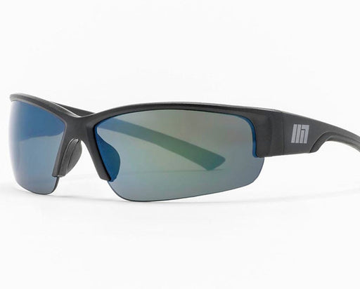 Method Seven Cultivator FX2 grow room glasses with semi-rimless black frame and reflective blue-green lenses, angled view.