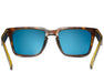 Rear view of Method Seven Evolution HPS+ glasses with blue mirrored lenses and tortoise-shell pattern.