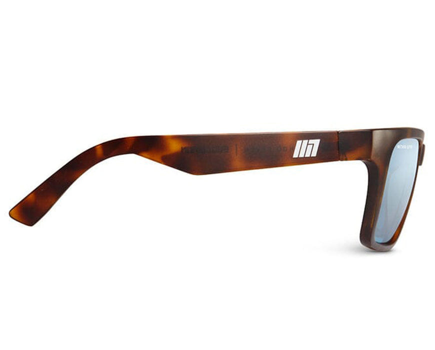 Side profile of Evolution HPS+ Crystal Tortoise glasses showing the brand logo and brown frame detail.