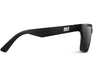 Side profile of matte black Method Seven Evolution sunglasses highlighting smooth arm design and printed logo.