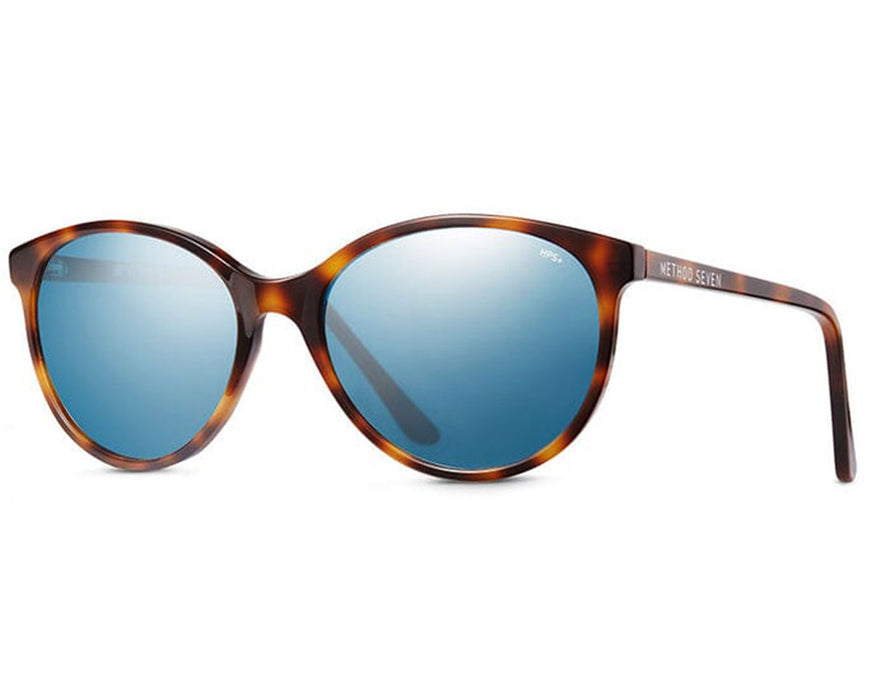 Method Seven Lennox sunglasses in premium tortoise frame with blue mirrored HPS lenses.