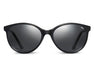 Straight-on view of Method Seven Lennox Sun Polarized sunglasses with dark lenses and black frame.