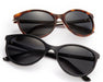 Top-down view of two Method Seven Lennox sunglasses—one in black, one in tortoise shell—on white background.