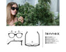 Woman wearing Method Seven Lennox sunglasses in indoor grow room with cannabis plants; includes detailed frame measurements and specifications.