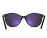 Front view of Method Seven Lennox sunglasses with purple-tinted lenses and glossy black frame.
