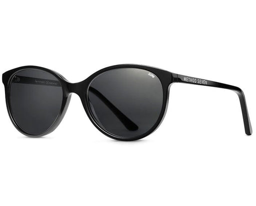 Method Seven Lennox Sun Polarized sunglasses in glossy black frame with dark lenses, shown on white background.