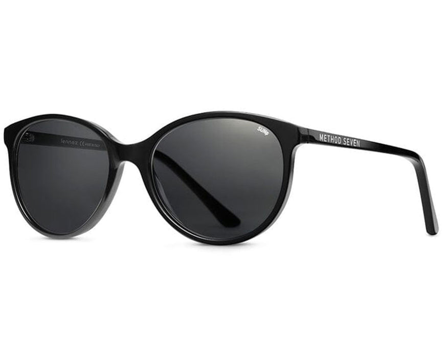 Method Seven Lennox Sun Polarized sunglasses in glossy black frame with dark lenses, shown on white background.