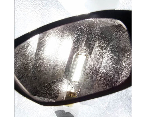 View through Method Seven Operator MH glasses showing reduced glare from a metal halide grow light.