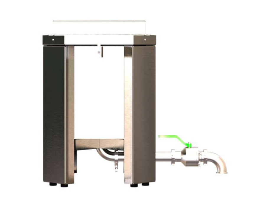 Rear-side view showing bottom frame and drain hose of the NugWasher Mini.