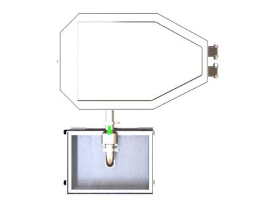 Top-down layout view of the NugWasher Mini unit and wheeled waste tank.