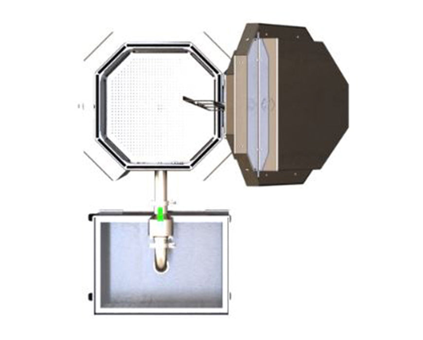 Top-down view of the open chamber and mesh screen of the NugWasher Mini system.