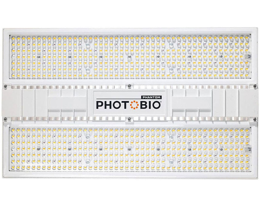 Bottom view of PHOTOBIO CX 2125 850W Grow Light with full LED diode array and central logo panel.