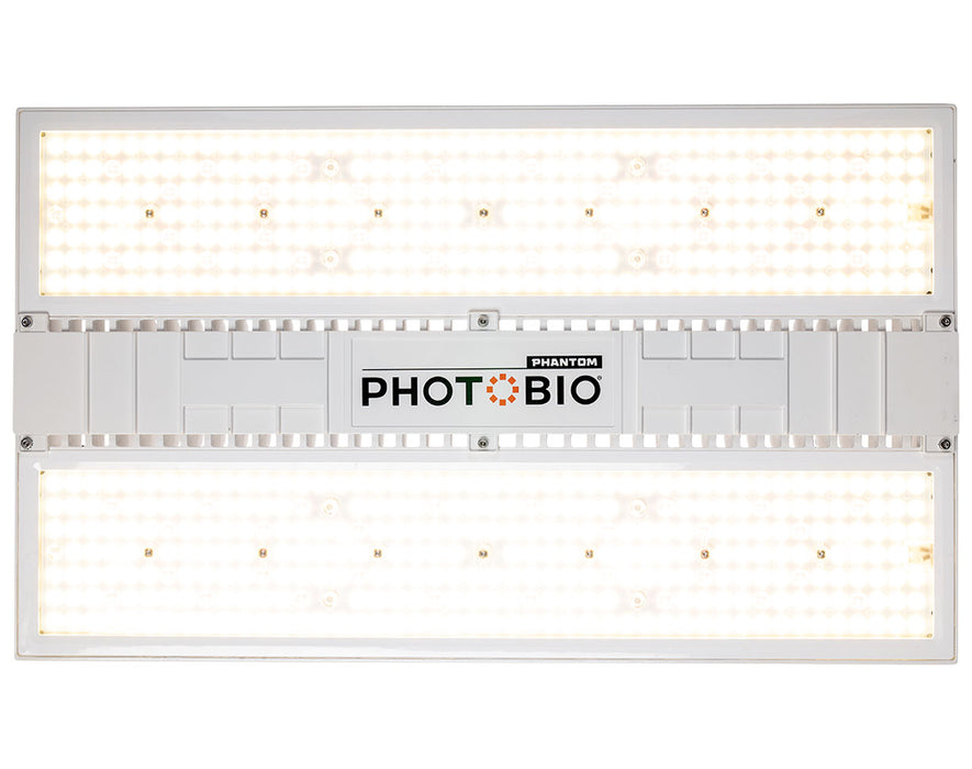 PHOTOBIO CX 2125 LED Grow Light showing top-mounted heat sink fins and dimming connectors on end panel.