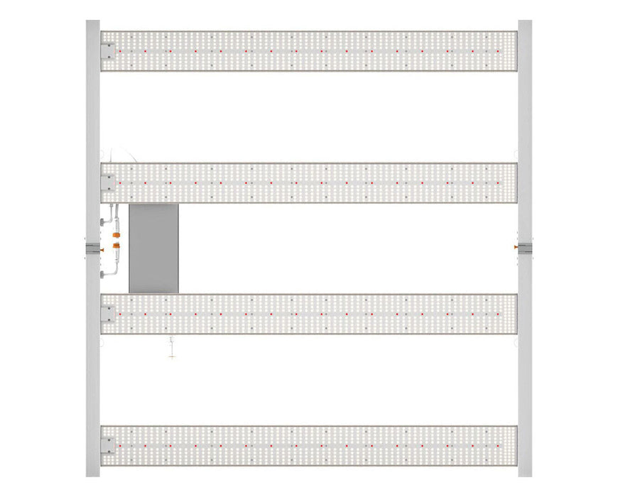 Top-down view of PHOTOBIO MX2 showing the full LED bar layout and central power module for uniform light coverage.