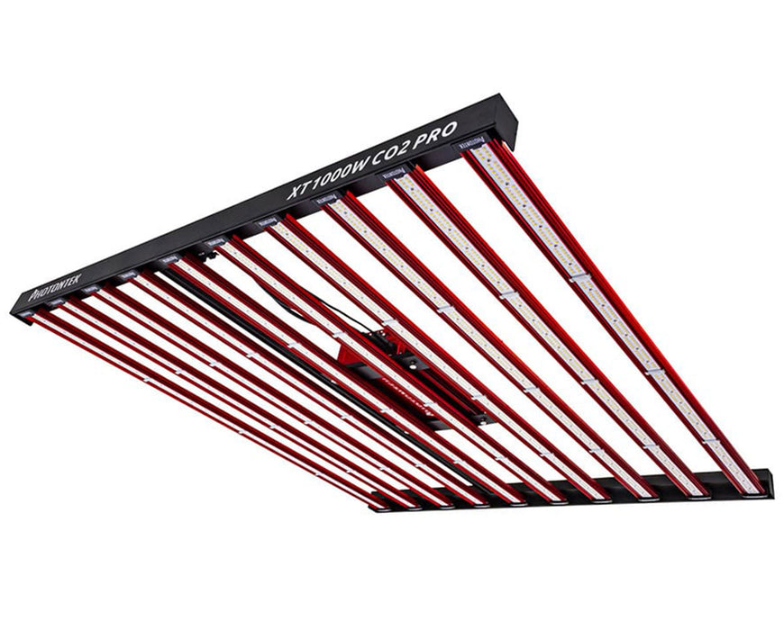 Underside view of the Photontek XT 1000W CO2 Pro grow light showing full diode distribution across ten light bars.