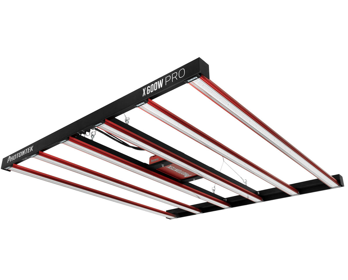 Photontek X 600W Pro LED Grow Light with six-bar full-spectrum design for high-output indoor plant growth.