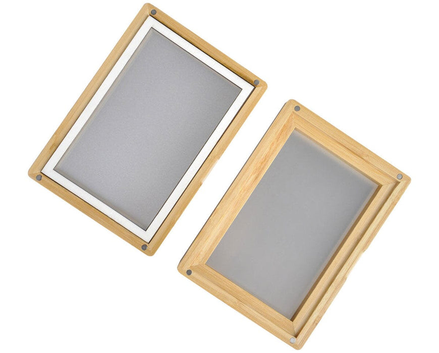 Top-down view of Rosineer sifter frames with stainless steel mesh for 75, 175, and 275 micron trichome separation.