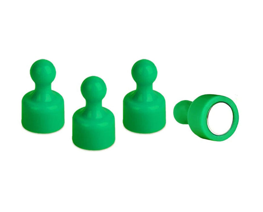 Set of four green magnetic rosin press magnets with rounded tops.