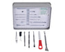 Rosineer tool kit with alcohol prep pad and dab tools arranged in an open silver tin case.