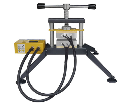 Rear view of the Rosineer GRIP Twist Rosin Heat Press with dual black cables connected to the heating unit.