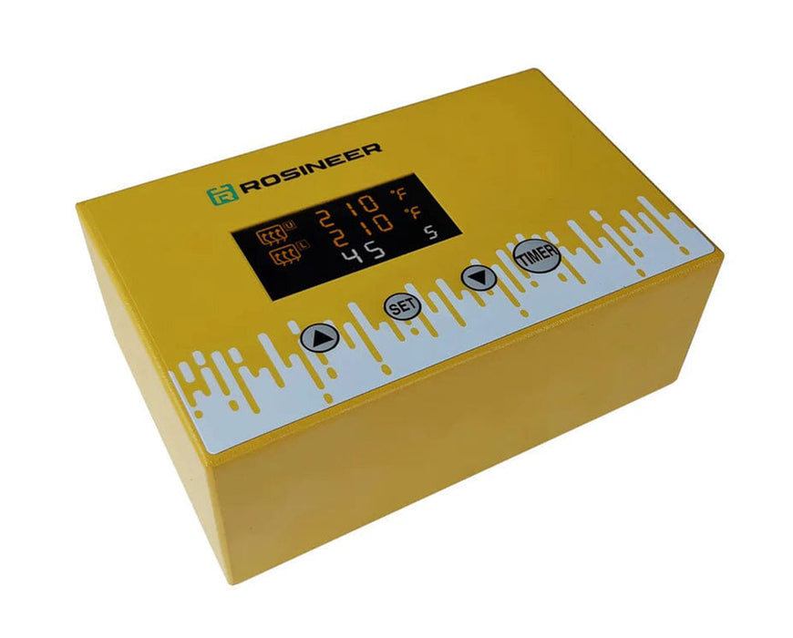 Close-up of the Rosineer yellow control box displaying the digital temperature and timer interface.