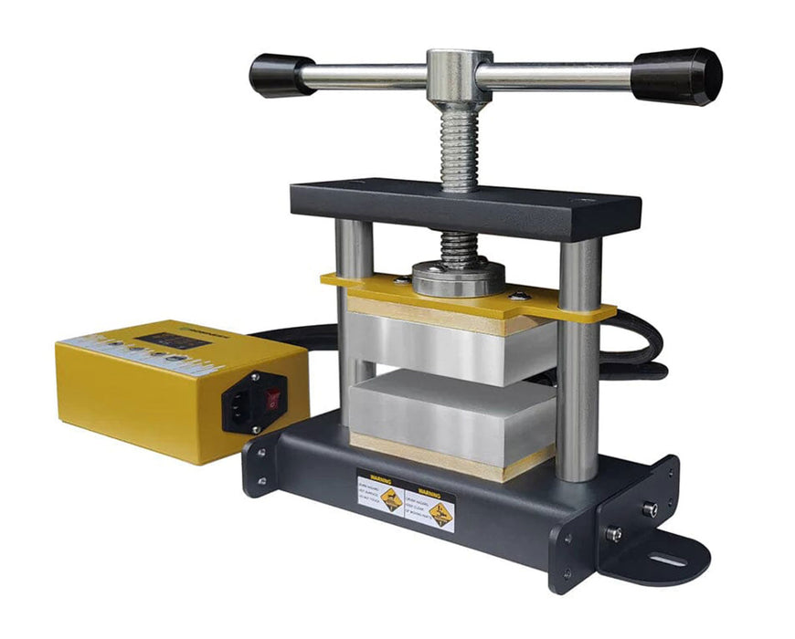 Side view of the Rosineer GRIP Twist Rosin Press highlighting the handle and attached heating unit.