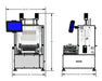 Technical dimensions diagram of STM RocketBox Mini pre-roll machine showing height and width specs.