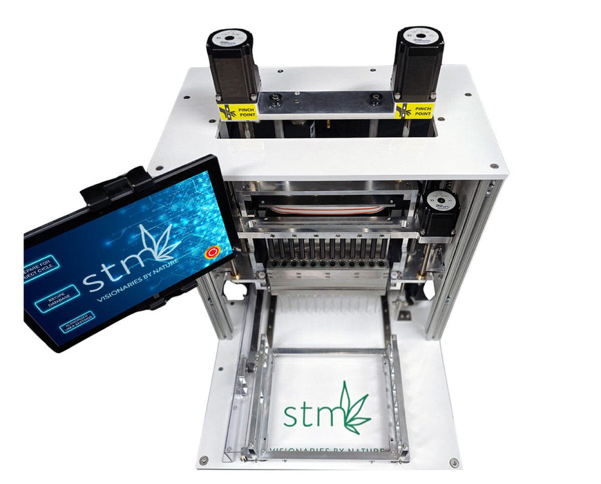 STM Canna Astro Infuser pre-roll infusion machine with digital touchscreen control panel and precision dosing nozzles.