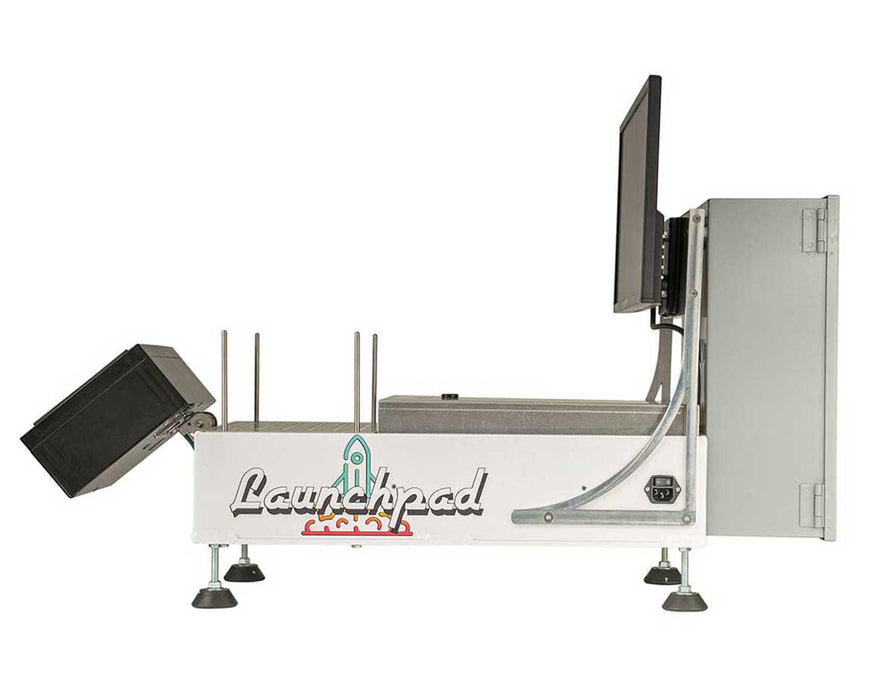 Right side profile of the STM LaunchPad Weighing Module showing power panel and screen setup.