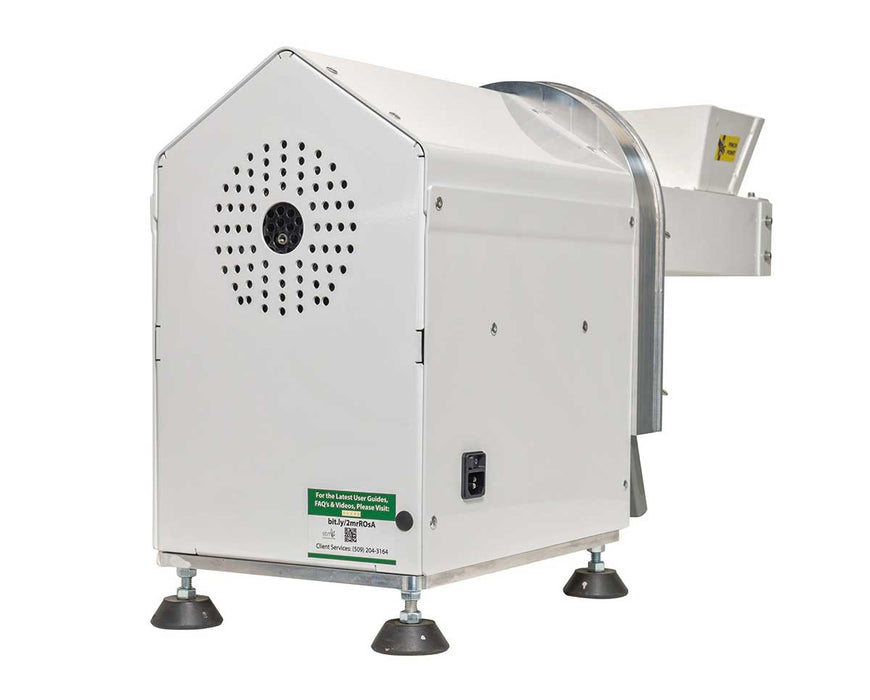 Rear view of STM Canna Mini Revolution Grinder displaying vented motor housing and power port.